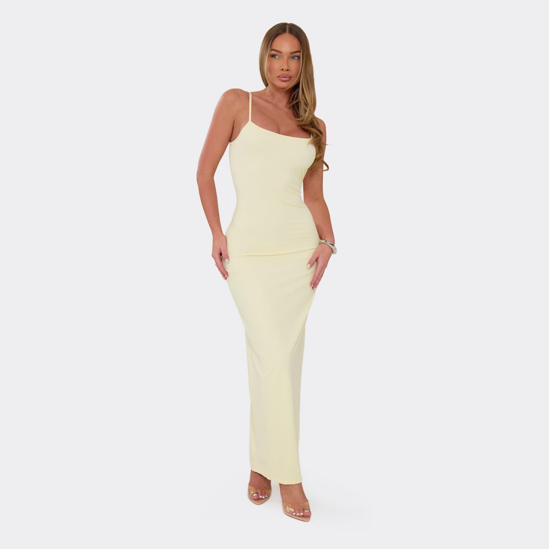 EGO Strappy Bodycon Maxi Dress In Lemon, Women's Size UK L