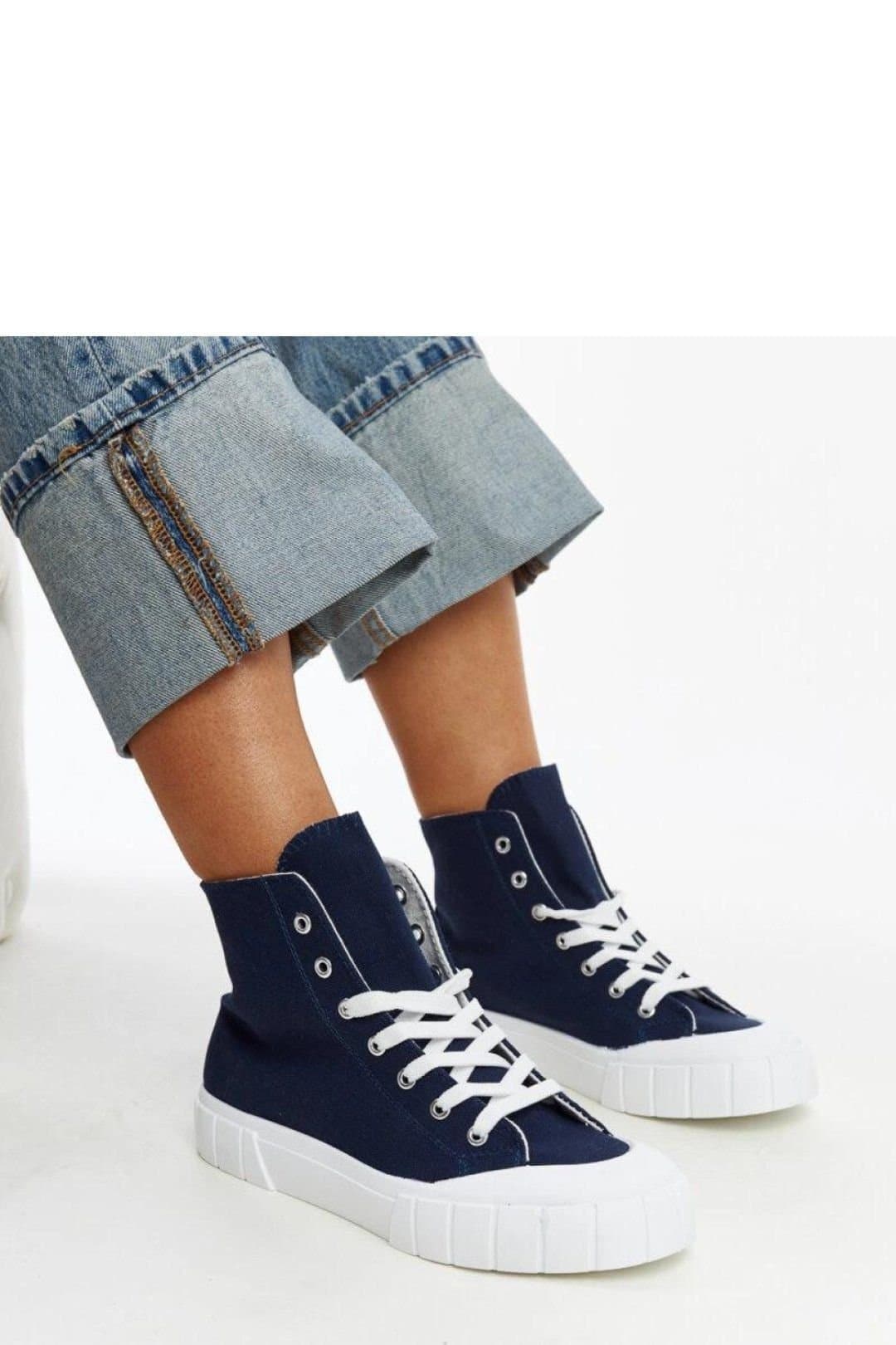Love Lace Love Lace Women's Navy High Top Sneakers with Fabric Upper & Rubber Sole in Blue