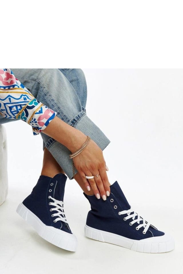 Love Lace Love Lace Women's Navy High Top Sneakers with Fabric Upper & Rubber Sole in Blue - 3