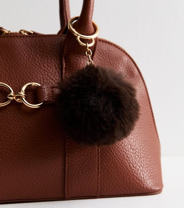 New Look Dark Brown Fluffy Pom Pom Bag Charm New Look - 2