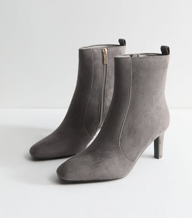 New Look Women's Grey Faux Suede Chisel Toe Ankle Boots Vegan New Look - 3