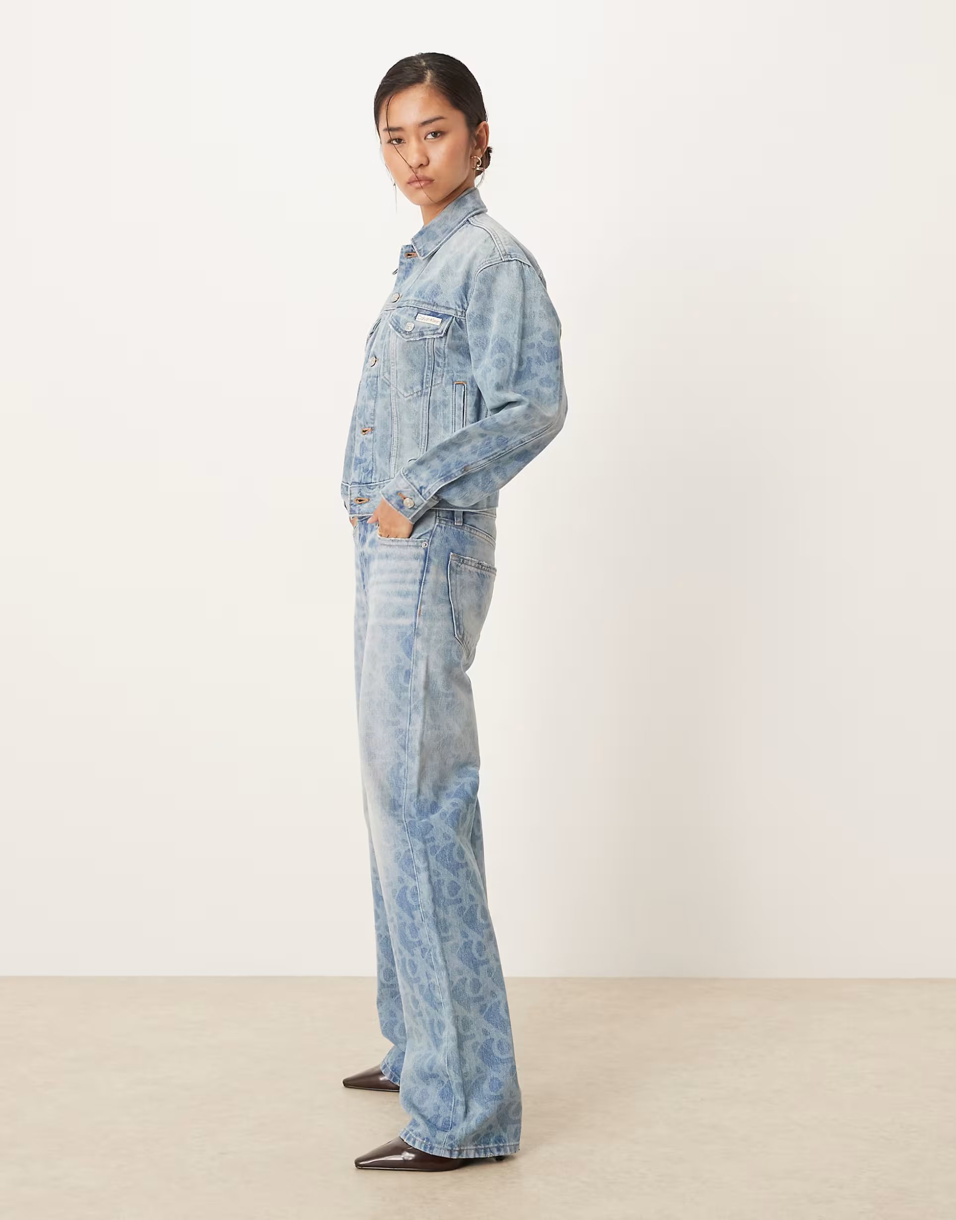 ASOS Calvin Klein Jeans logo print denim jacket and jeans co-ord in lightwash blue - 1
