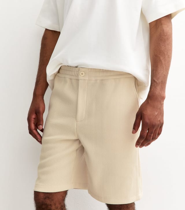 jack & jones Men's Cream Ribbed Shorts Jack & Jones New Look - 2