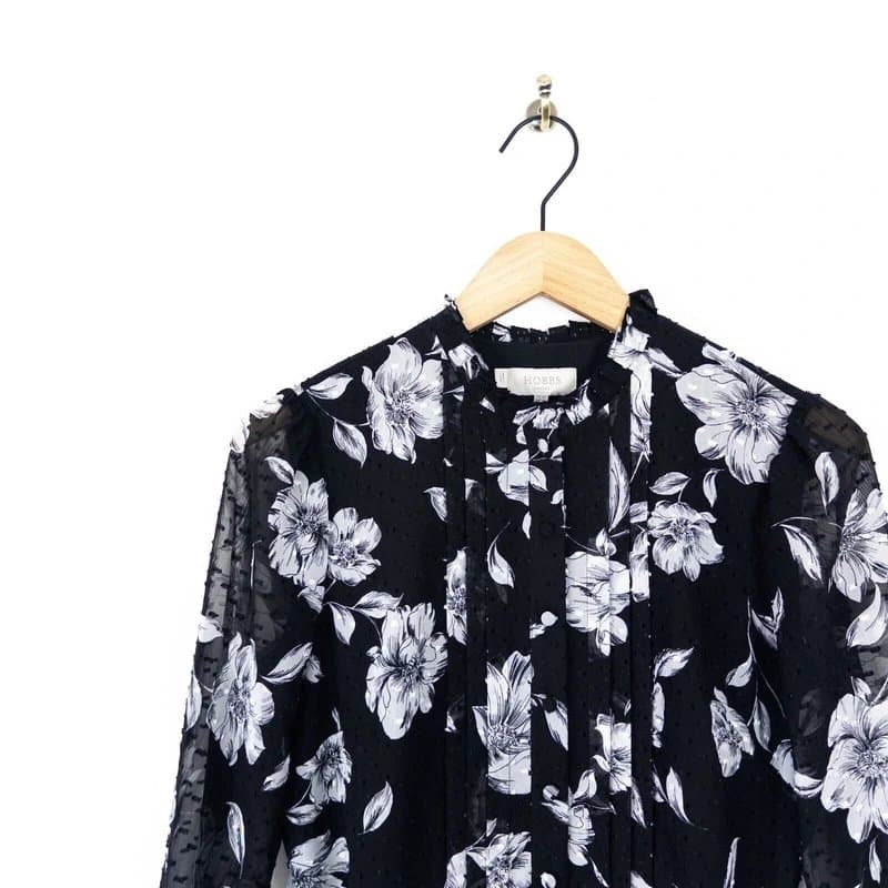 Hobbs Hobbs Orla Floral Jacquard Midi Dress Size 10 Long Sleeve Black White RRP £179