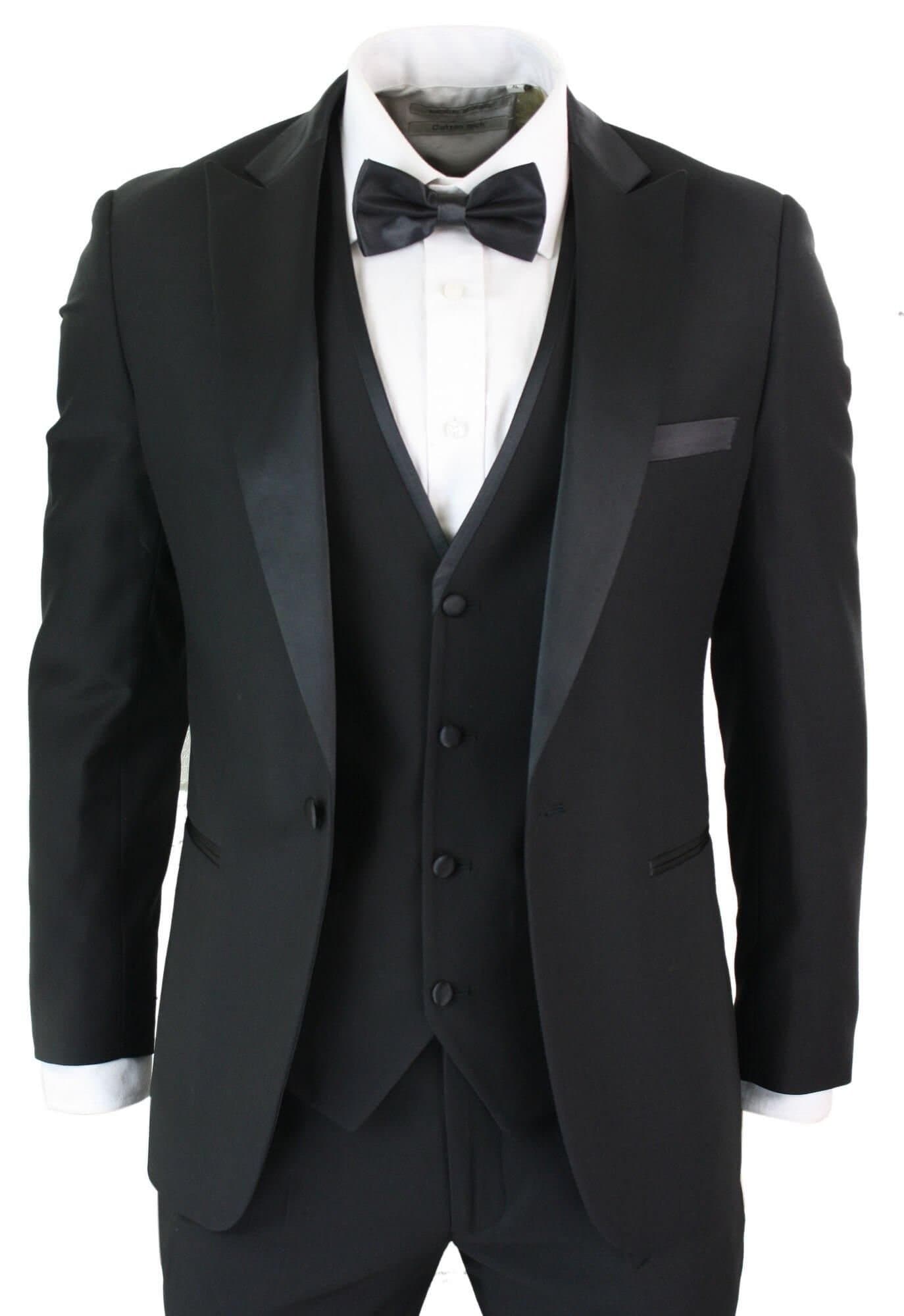 Paul Andrew Paul Andrew Men's Regent 3 Piece Blue Classic Tuxedo Suit in Black