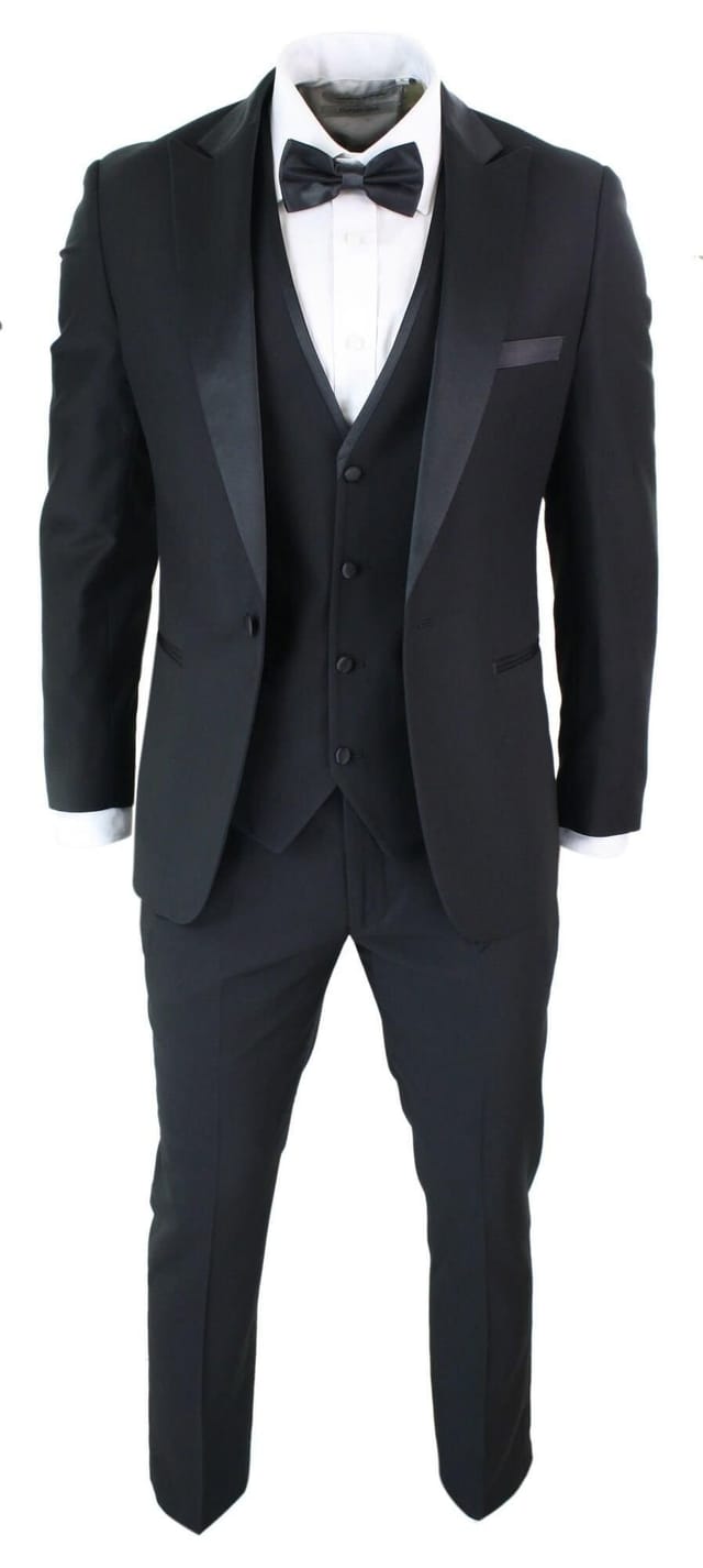 Paul Andrew Paul Andrew Men's Regent 3 Piece Blue Classic Tuxedo Suit in Black - 3