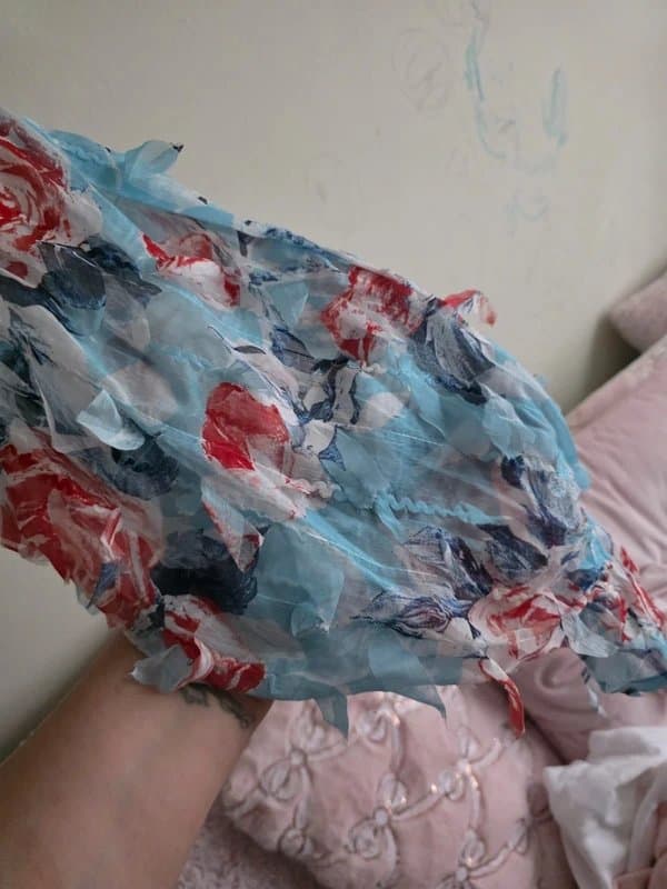 Misspap Beautiful light blue and red rose bandeau crop top size L