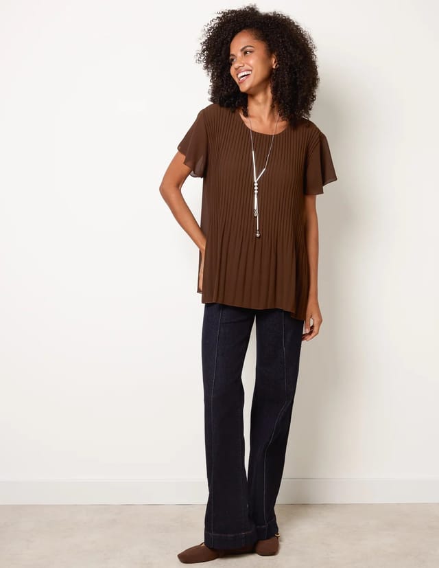 Blue Vanilla Pleated Short Sleeve Top - 2