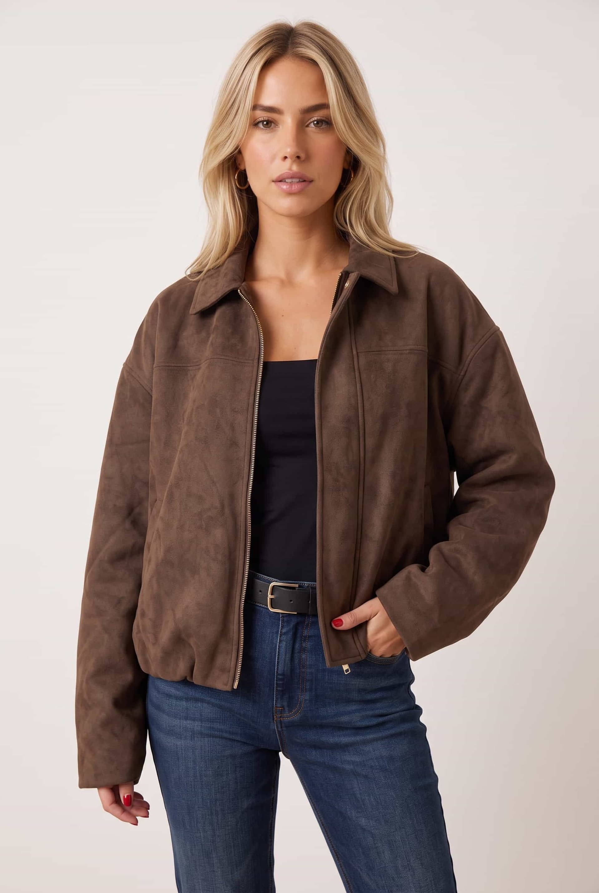 Style Cheat Style Cheat Women's Faux Brown Suede Jacket