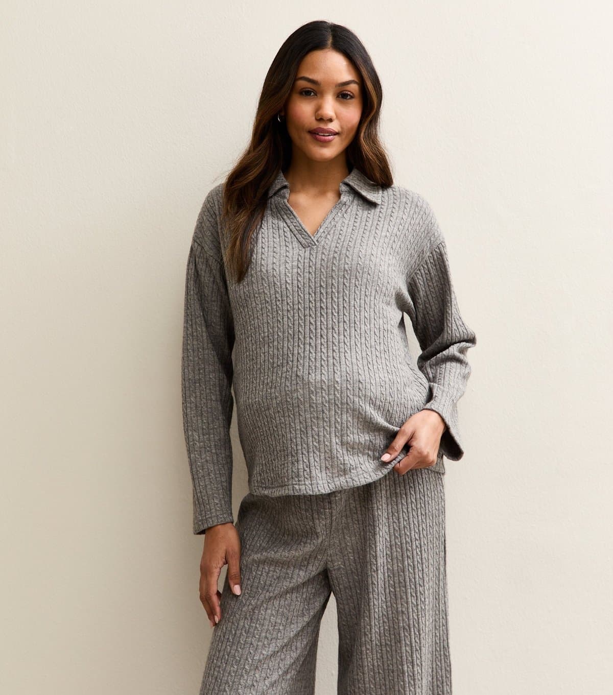 New Look Women's Maternity Mid Grey Soft Touch Polo Top New Look