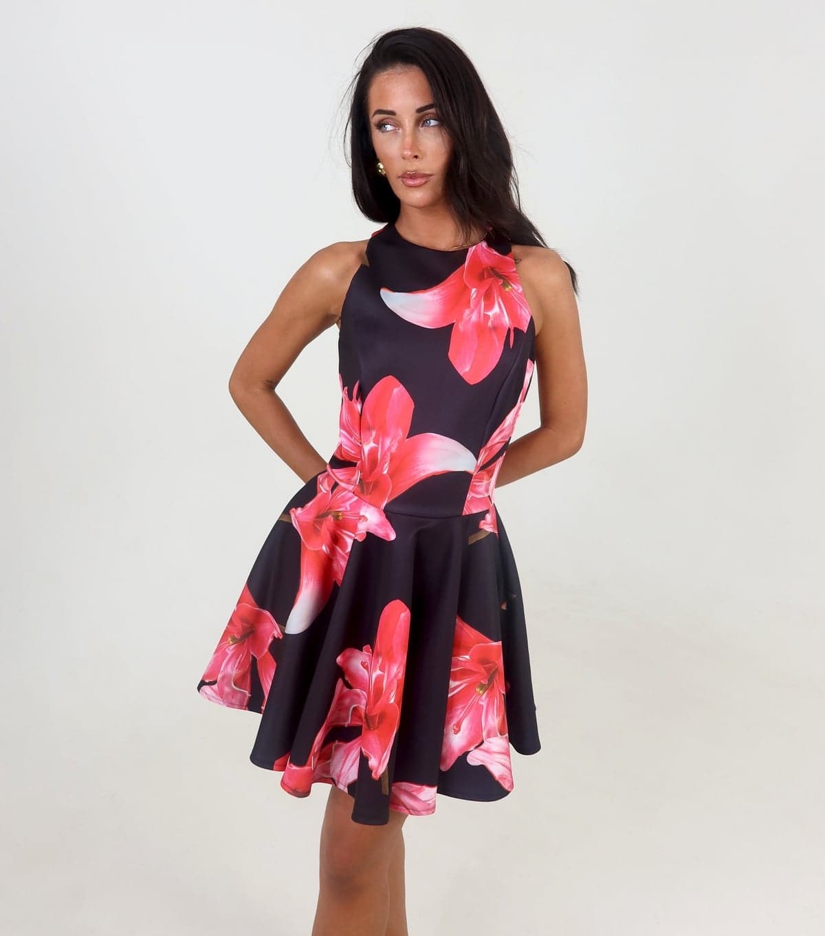 AX Paris Women's Black Floral Skater Mini Dress AX Paris New Look