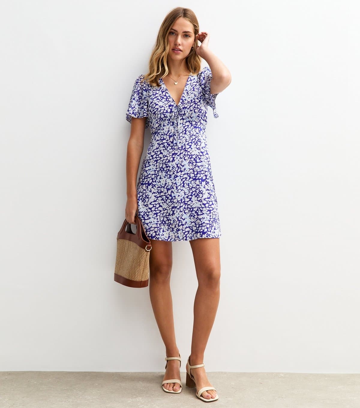 New Look Women's Blue Animal Print Satin Mini Dress New Look