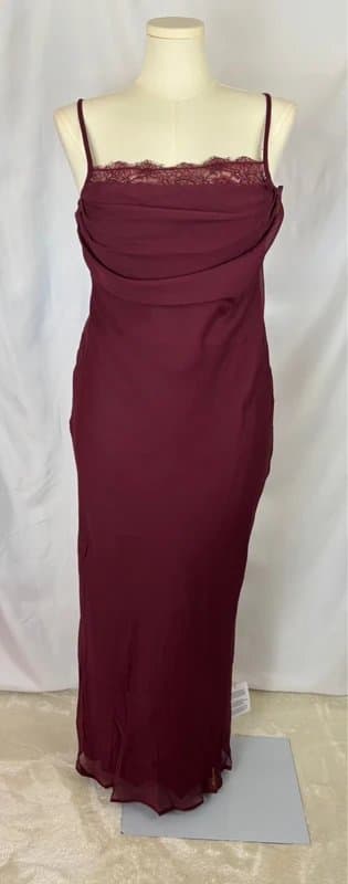 ASOS Design UK 16 Burgundy Chiffon Lace Cowl Neck Maxi Dress Open Back Wedding Guest Occasion
