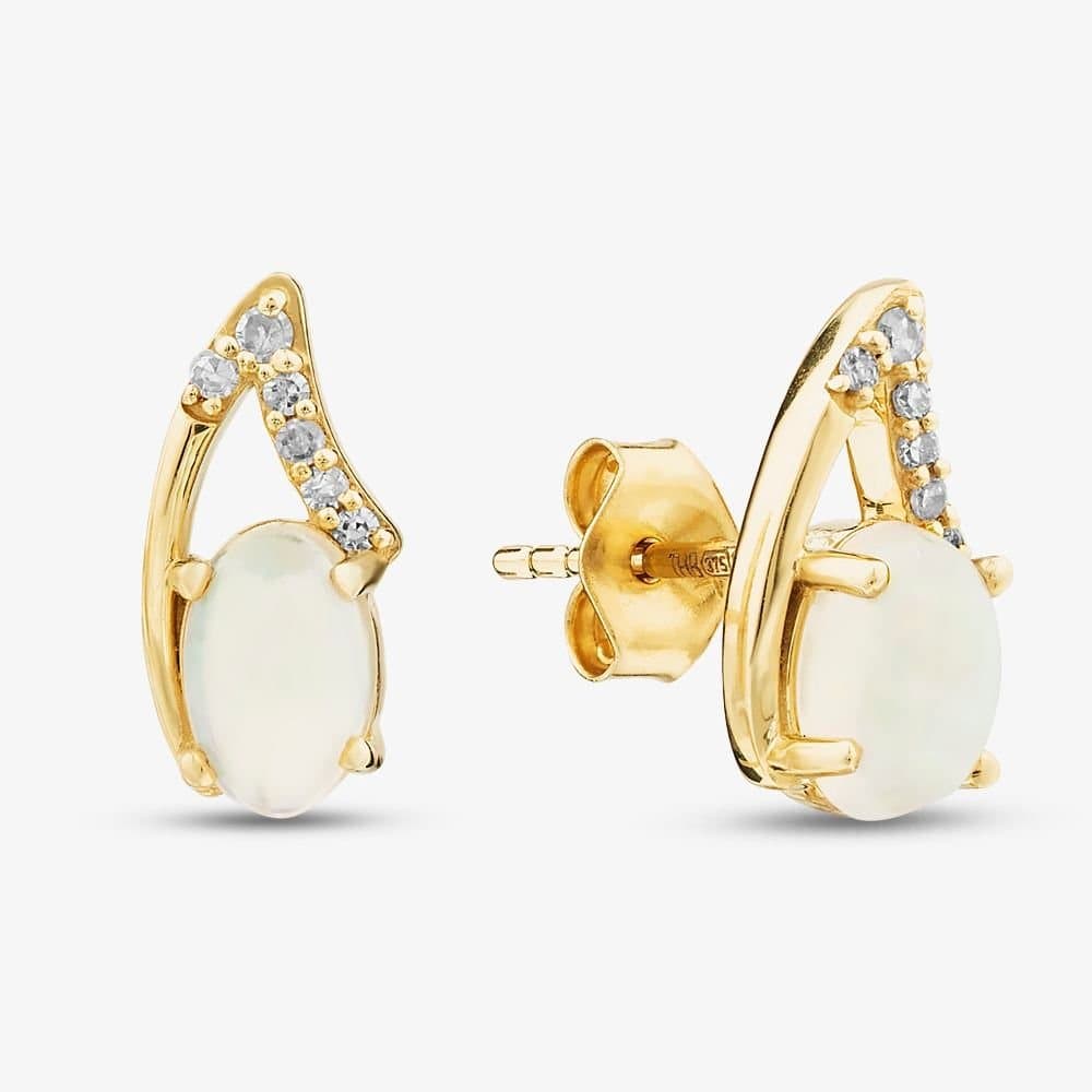 T.H.Baker T.H.Baker Women's 9ct Yellow Gold Opal & Diamond Drop Stud Earrings RJE04811
