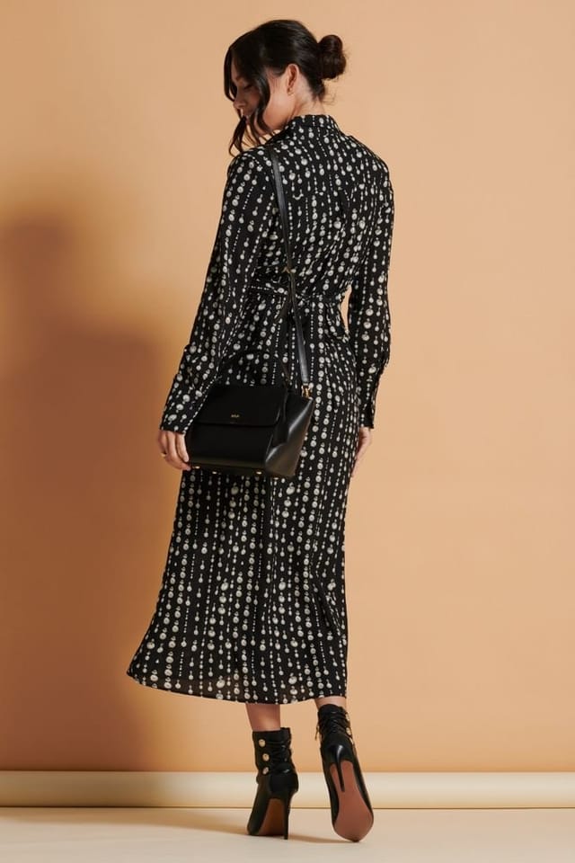Jolie Moi Jolie Moi Women's Wrap Detail Shirt Maxi Dress in Black - 2