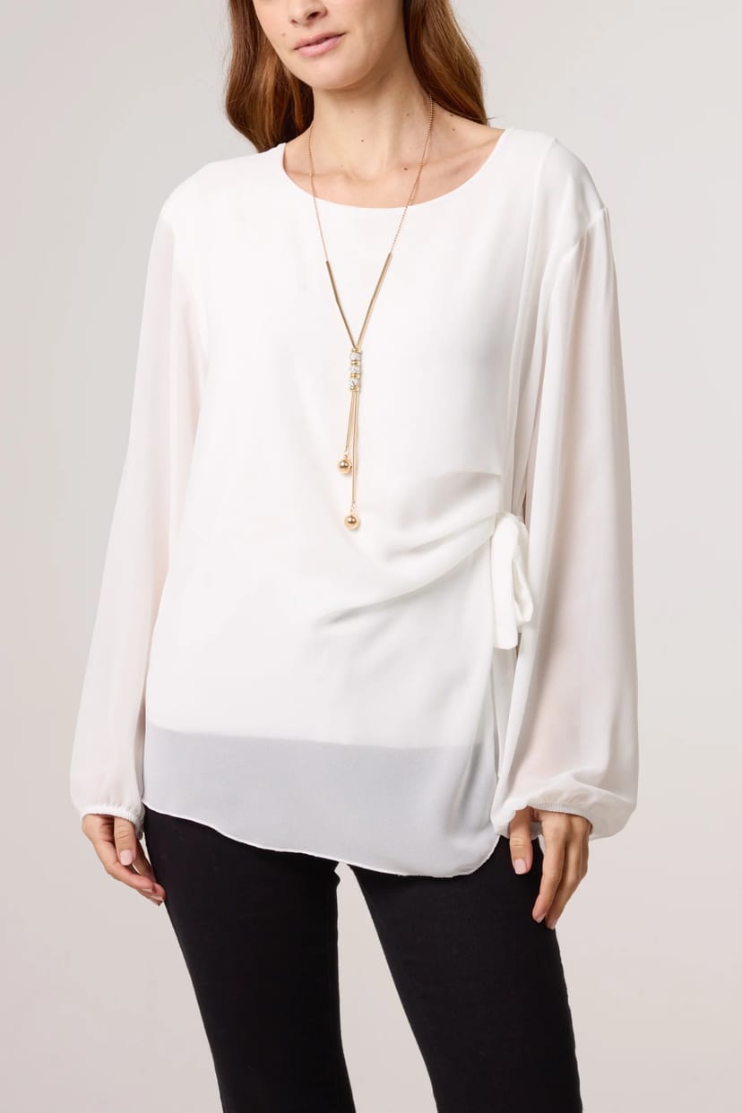 Blue Vanilla Tie Side Chiffon Necklace Top - 1