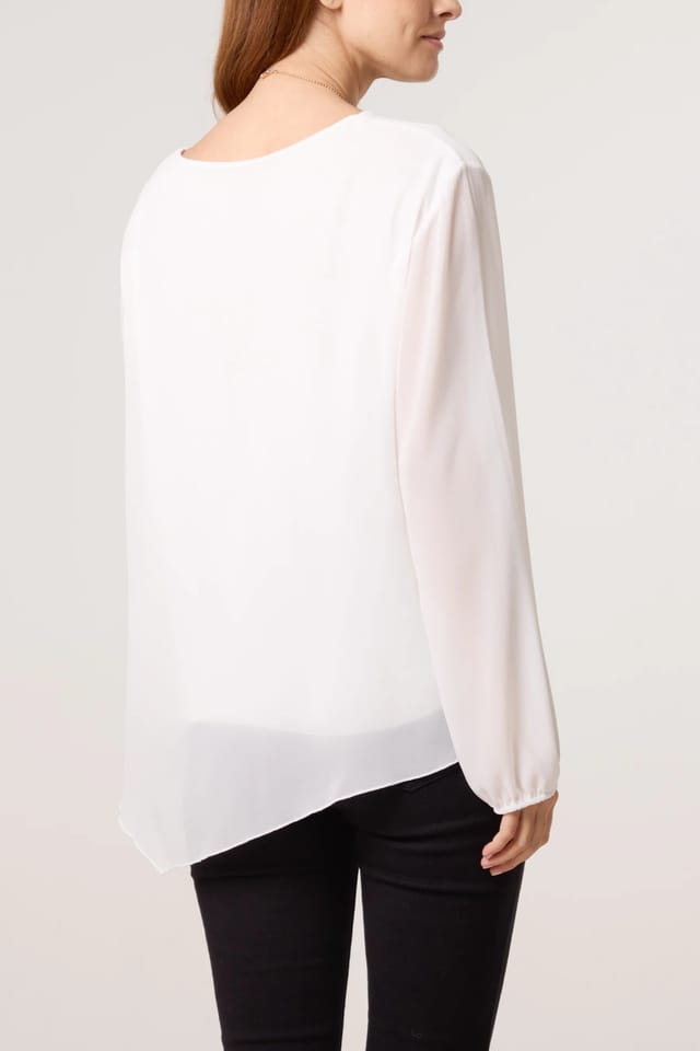 Blue Vanilla Tie Side Chiffon Necklace Top - 2