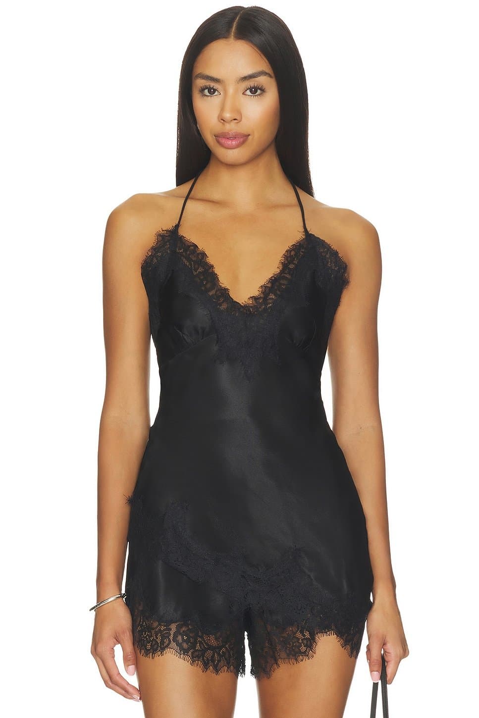 revolve Revolve Black Satin Bardot Halter Camisole Top