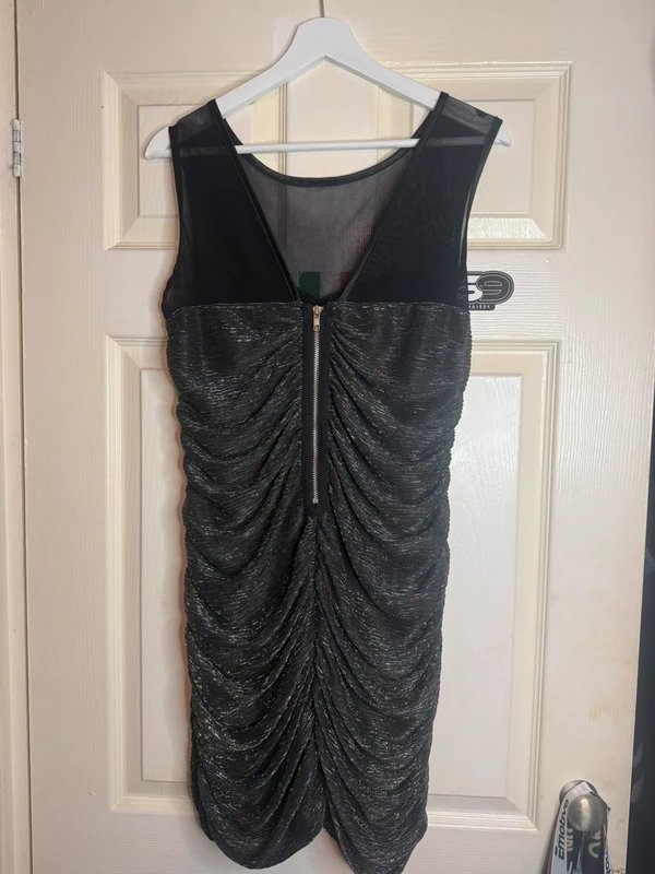 Rage Black Ruched Glitter Mini Dress | Mesh Detail | Party Dress | Size 16 - 1