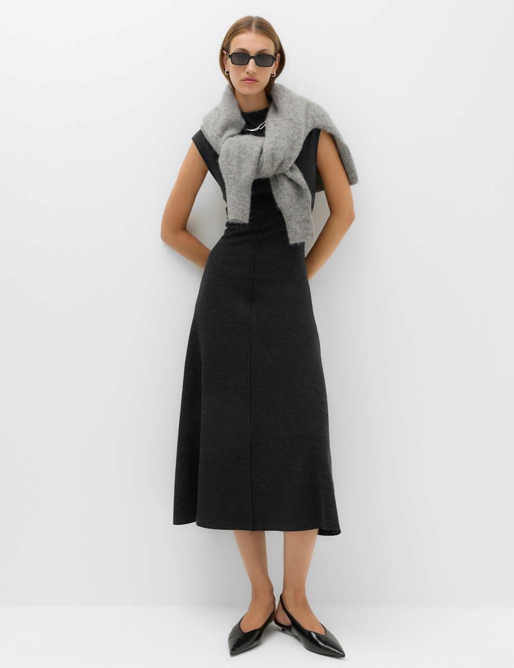 Marks & Spencer M&S Cotton Rich Midi Column Dress Grey