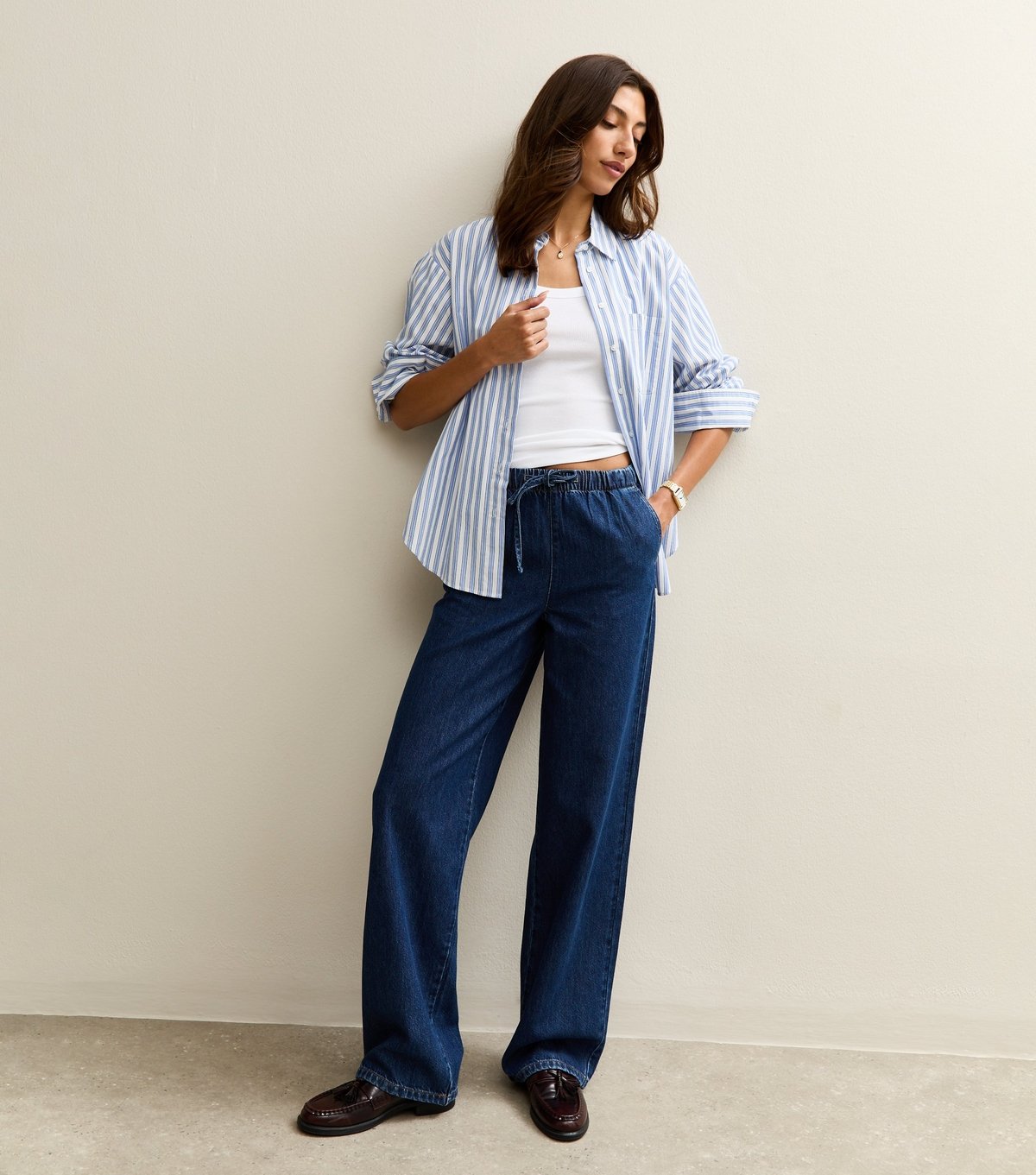 New Look Women's Tall Blue Pull On Wide Leg Jeans New Look - 1