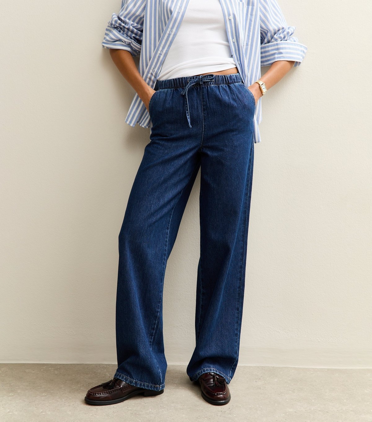 New Look Women's Tall Blue Pull On Wide Leg Jeans New Look - 3