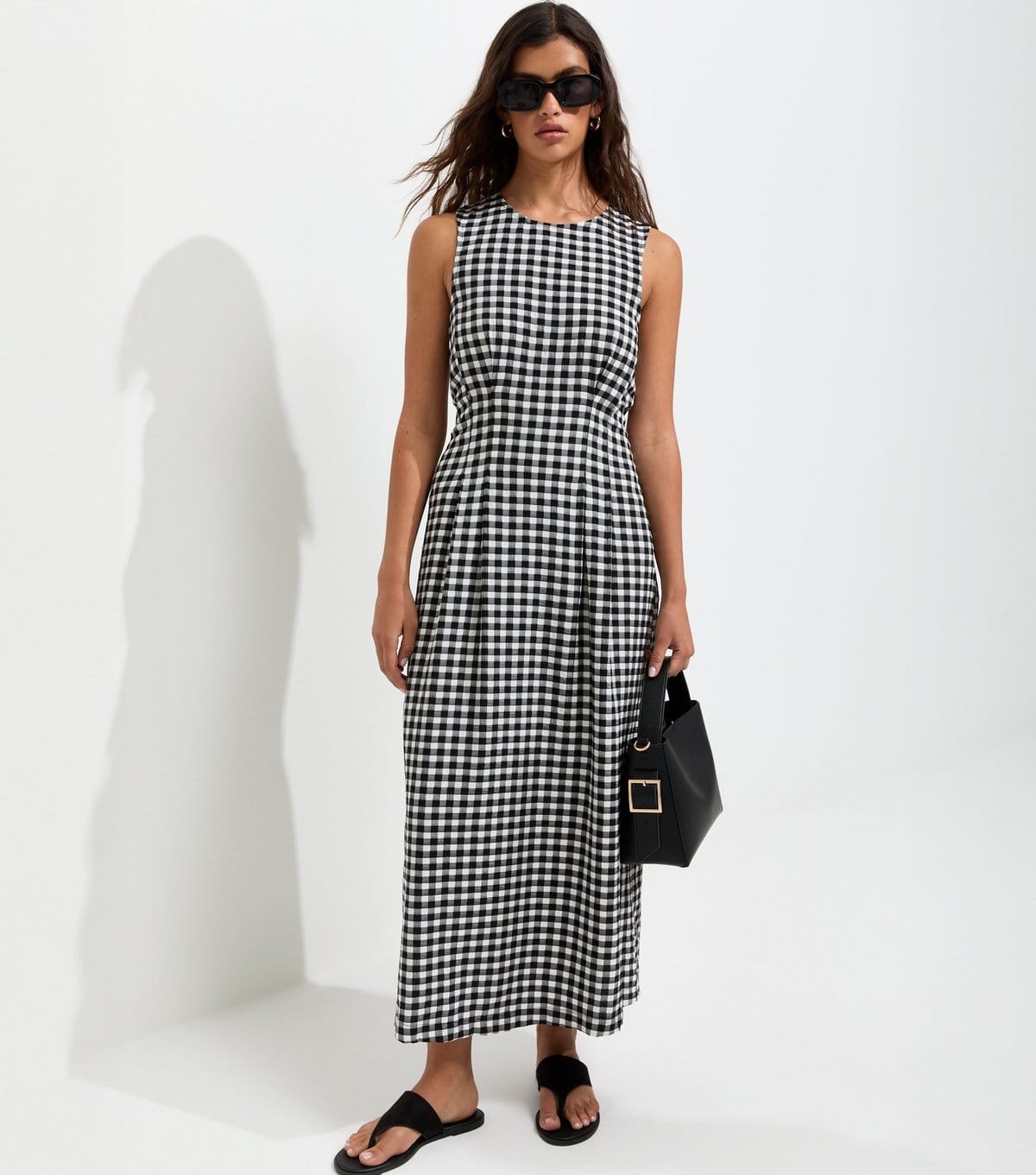 Women's Black Gingham Seersucker Column Midi Dress New Look
