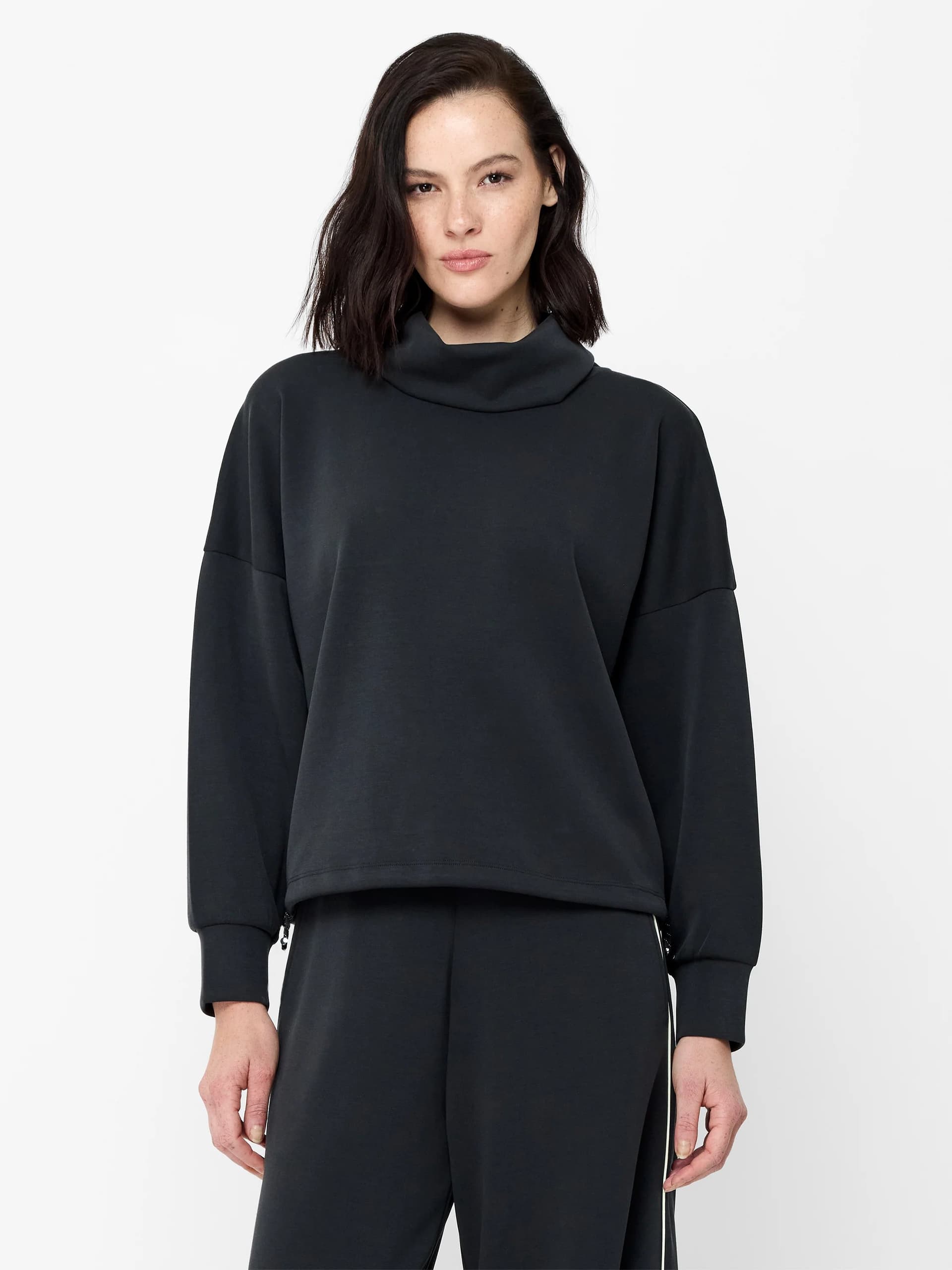 French Connection Wren Dark Grey Funnel Neck Toggle Hem Sweatshirt Graphite Grey