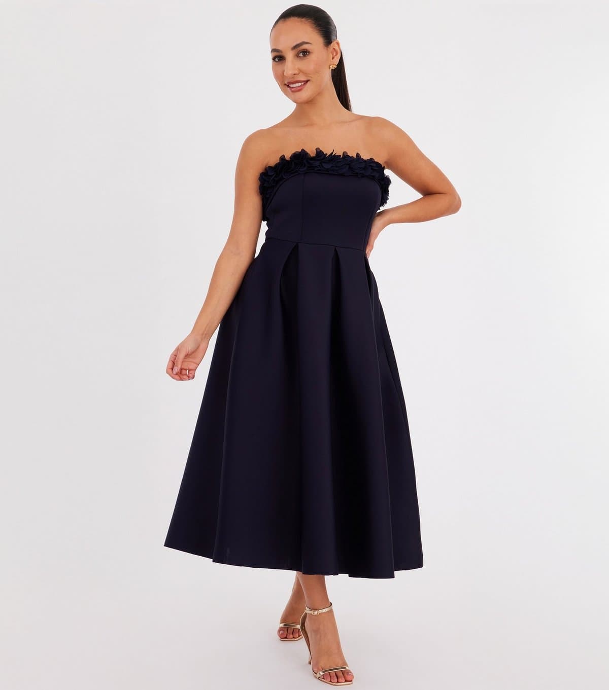 Quiz Women's Navy Scuba Strapless Midi Dress Quiz New Look