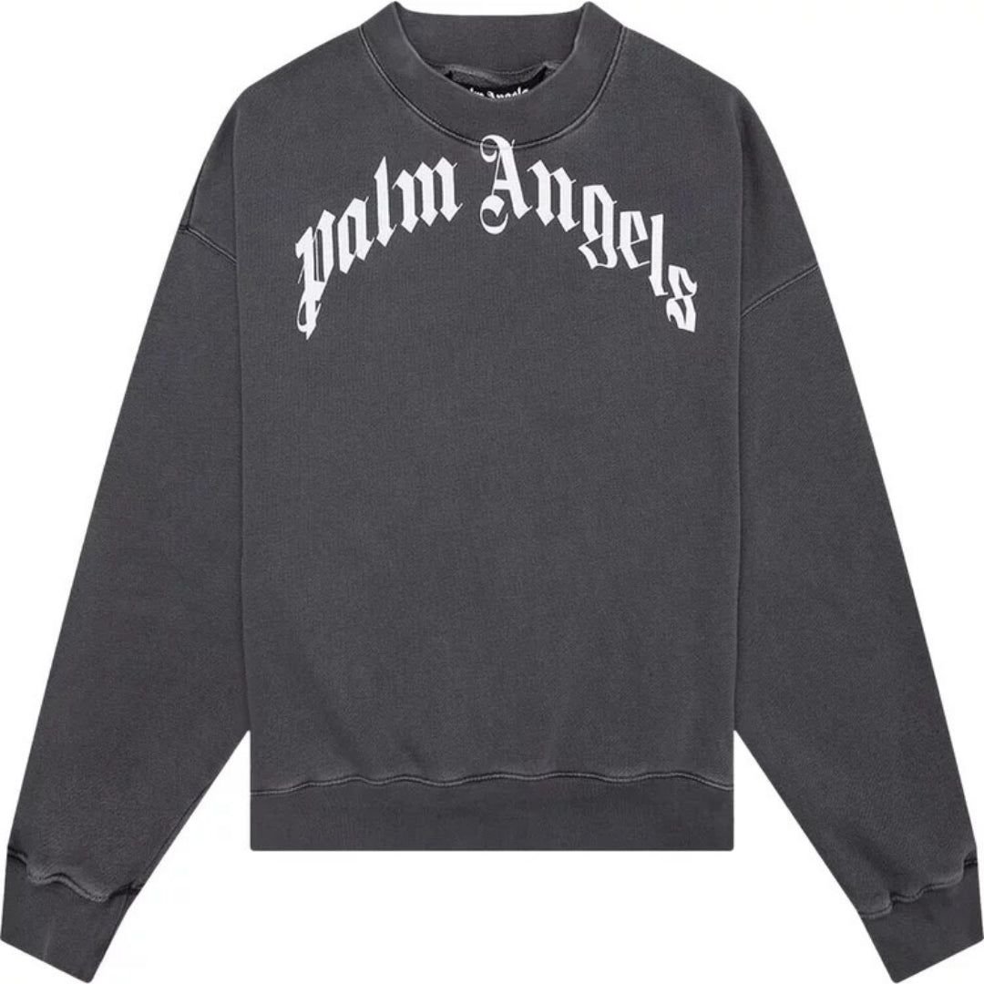 Palm Angels Palm Angels Men's GD Curved Logo Washed Black Sweater - 1
