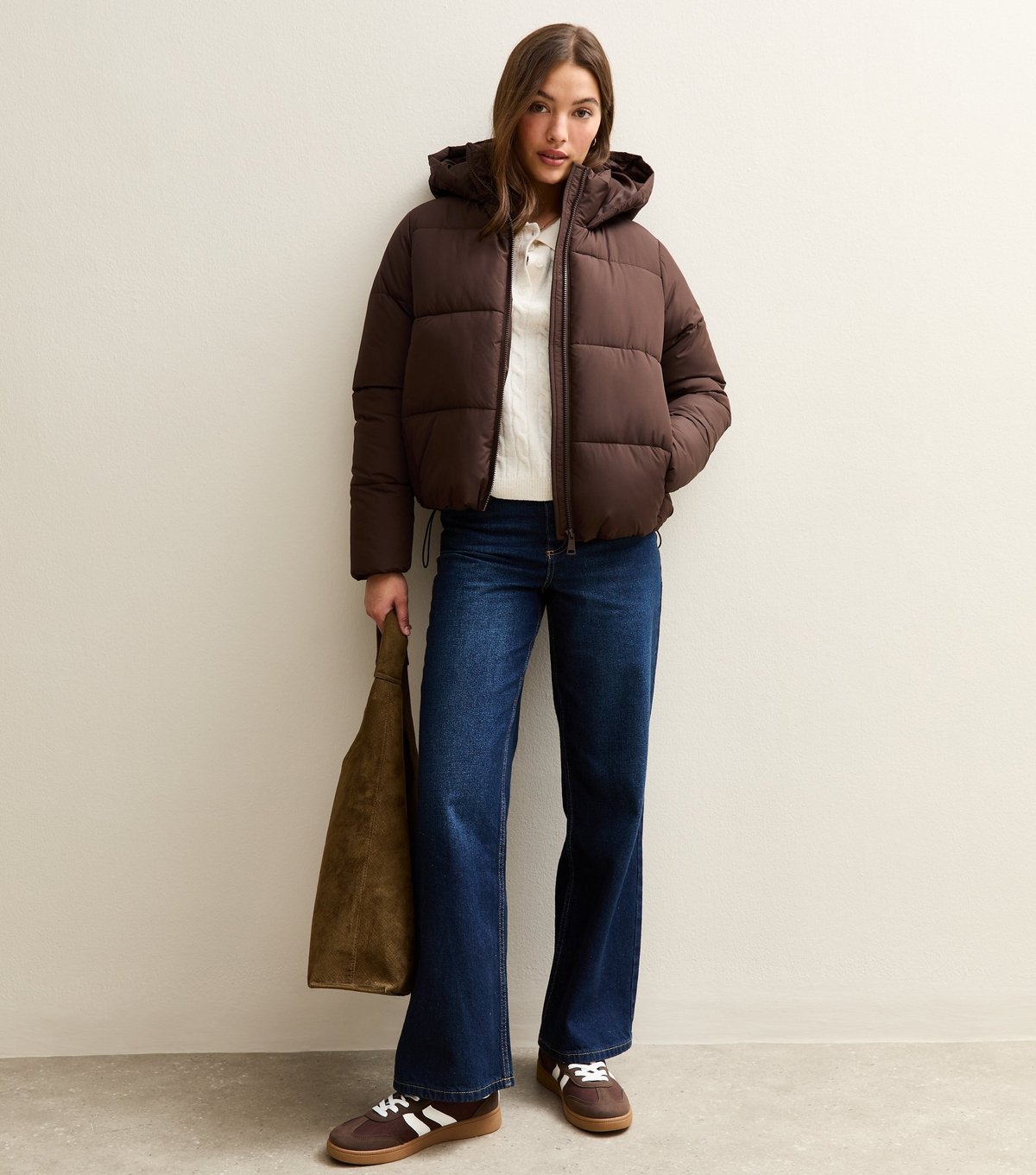 New Look Women's Brown Hooded Cropped Puffer Jacket New Look - 3