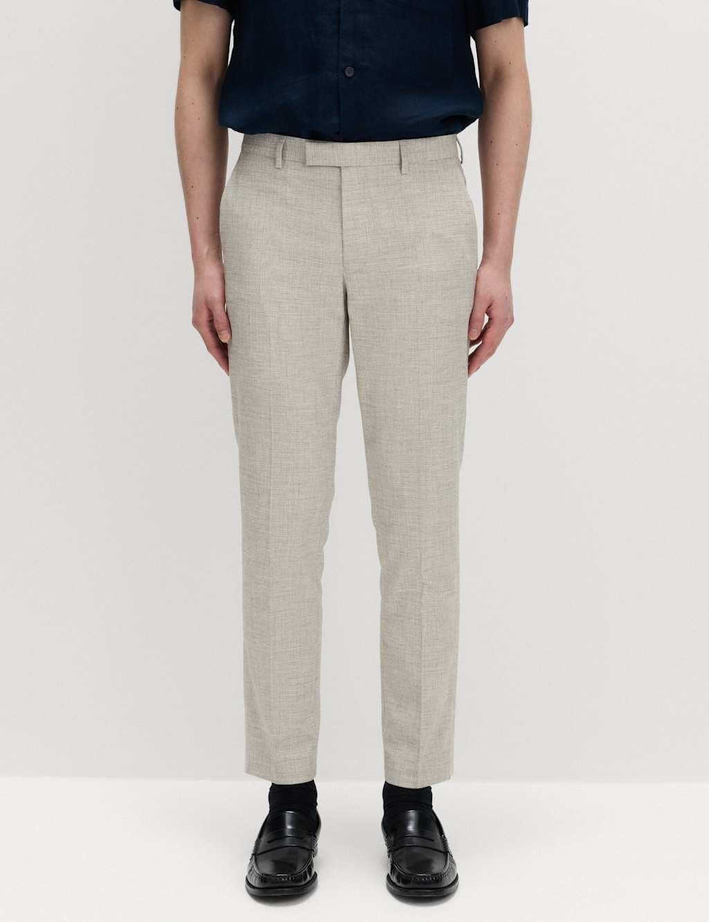 Marks & Spencer M&S Relaxed Fit Textured Pleat Front Trousers Neutral