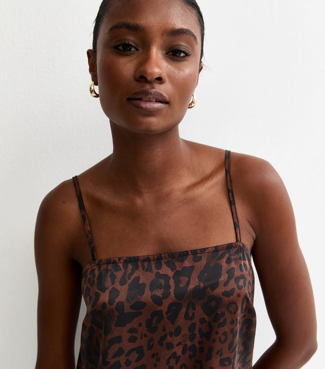New Look Women's Brown Animal Print Lace Trim Longline Cami Top New Look - 3