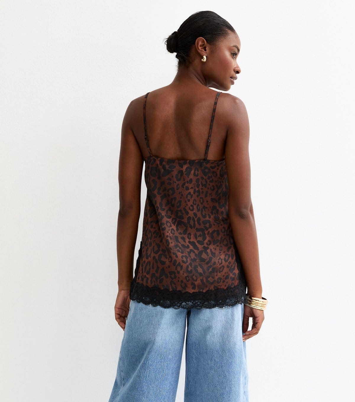New Look Women's Brown Animal Print Lace Trim Longline Cami Top New Look - 4