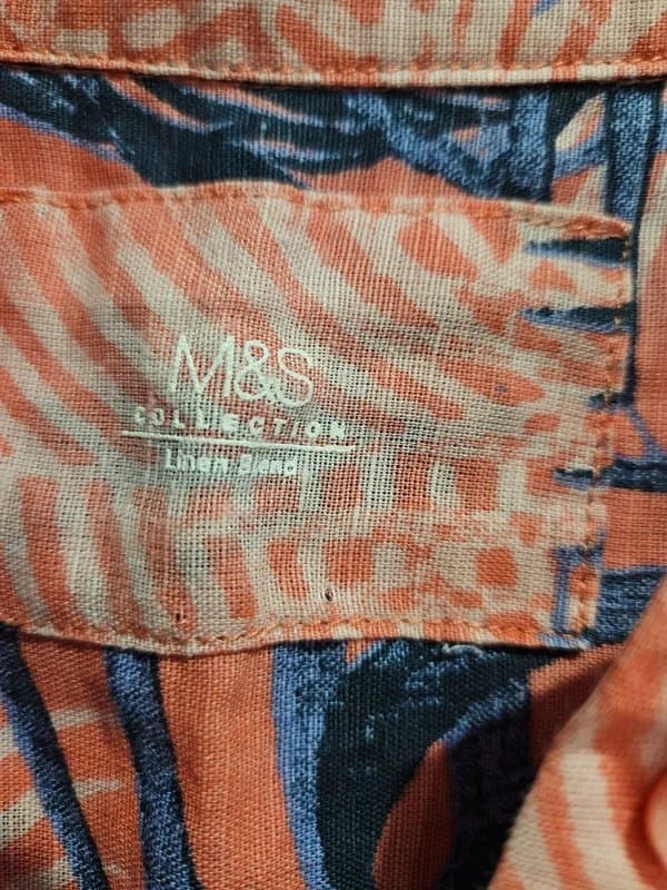 Marks & Spencer M&S Collection Pink Palm Print Linen Blend Blouse Size 18
