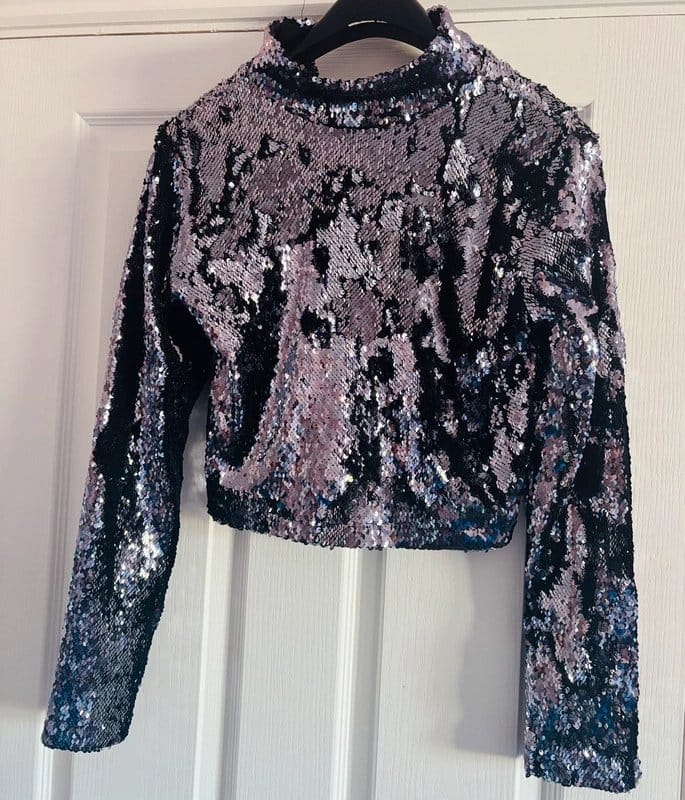 River Island River island crop lined sequin statement wedding party holiday festival 12 same day post - 1