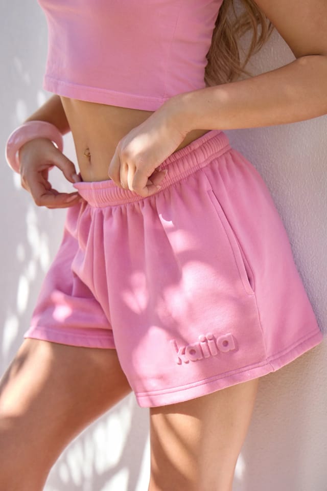 Kaiia Kaiia Embossed Mini Shorts Washed Bubblegum Pink - 2