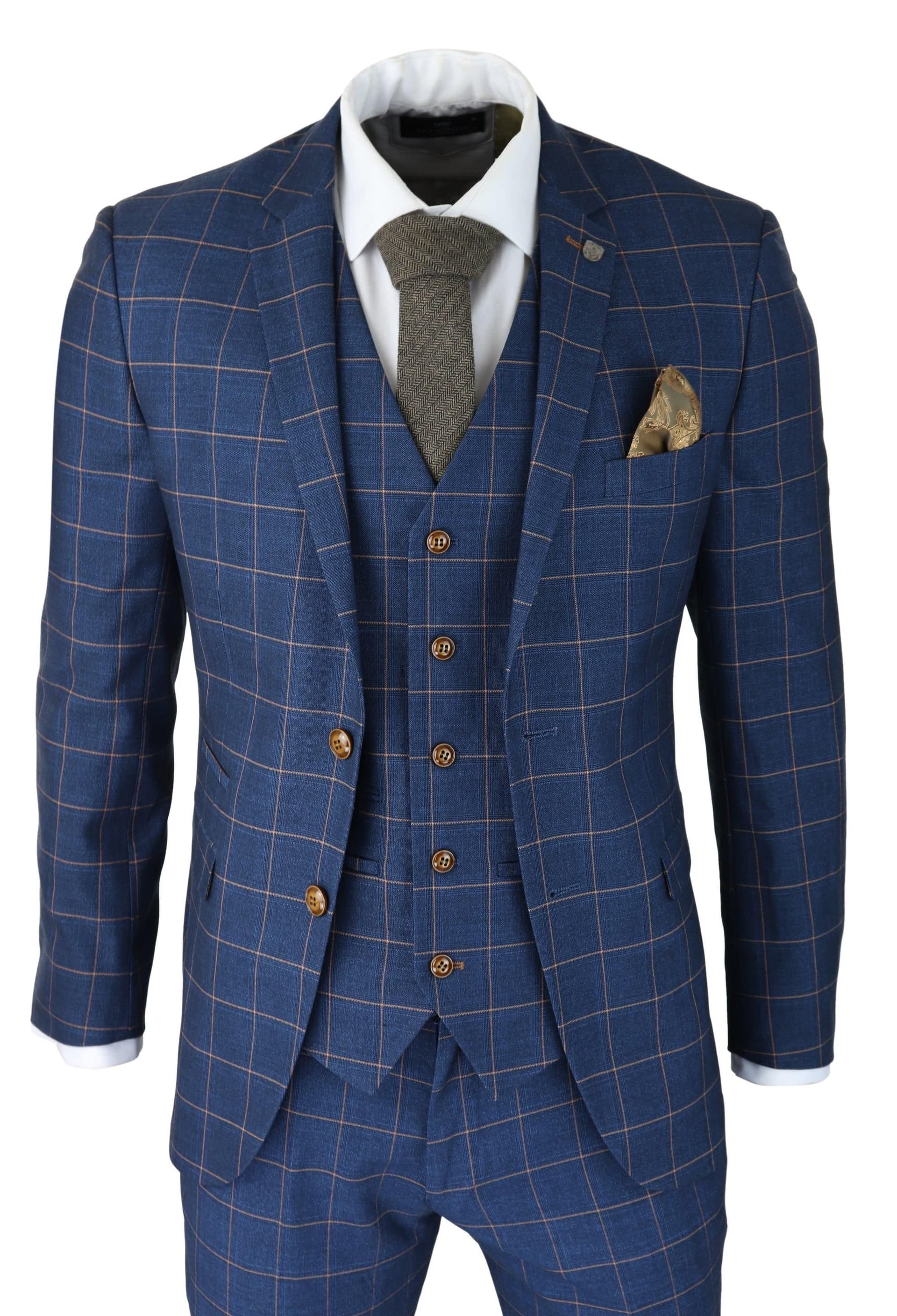 Paul Andrew Paul Andrew Men's Hamleys 3 Piece Blue Check Suit