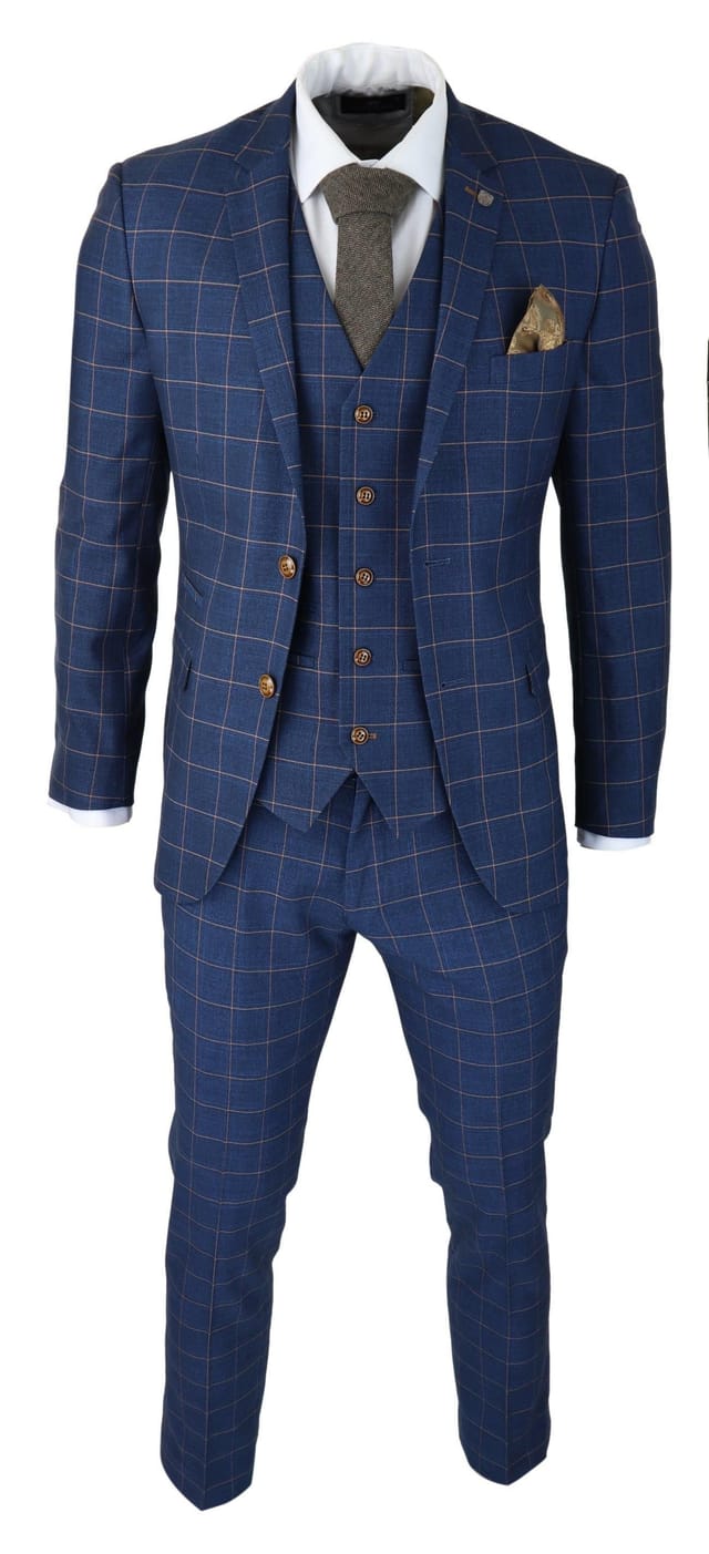 Paul Andrew Paul Andrew Men's Hamleys 3 Piece Blue Check Suit - 3