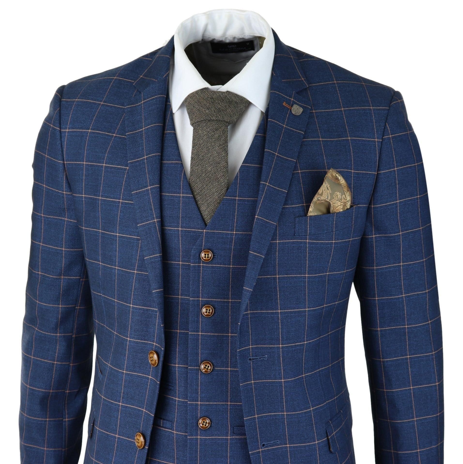 Paul Andrew Paul Andrew Men's Hamleys 3 Piece Blue Check Suit - 4