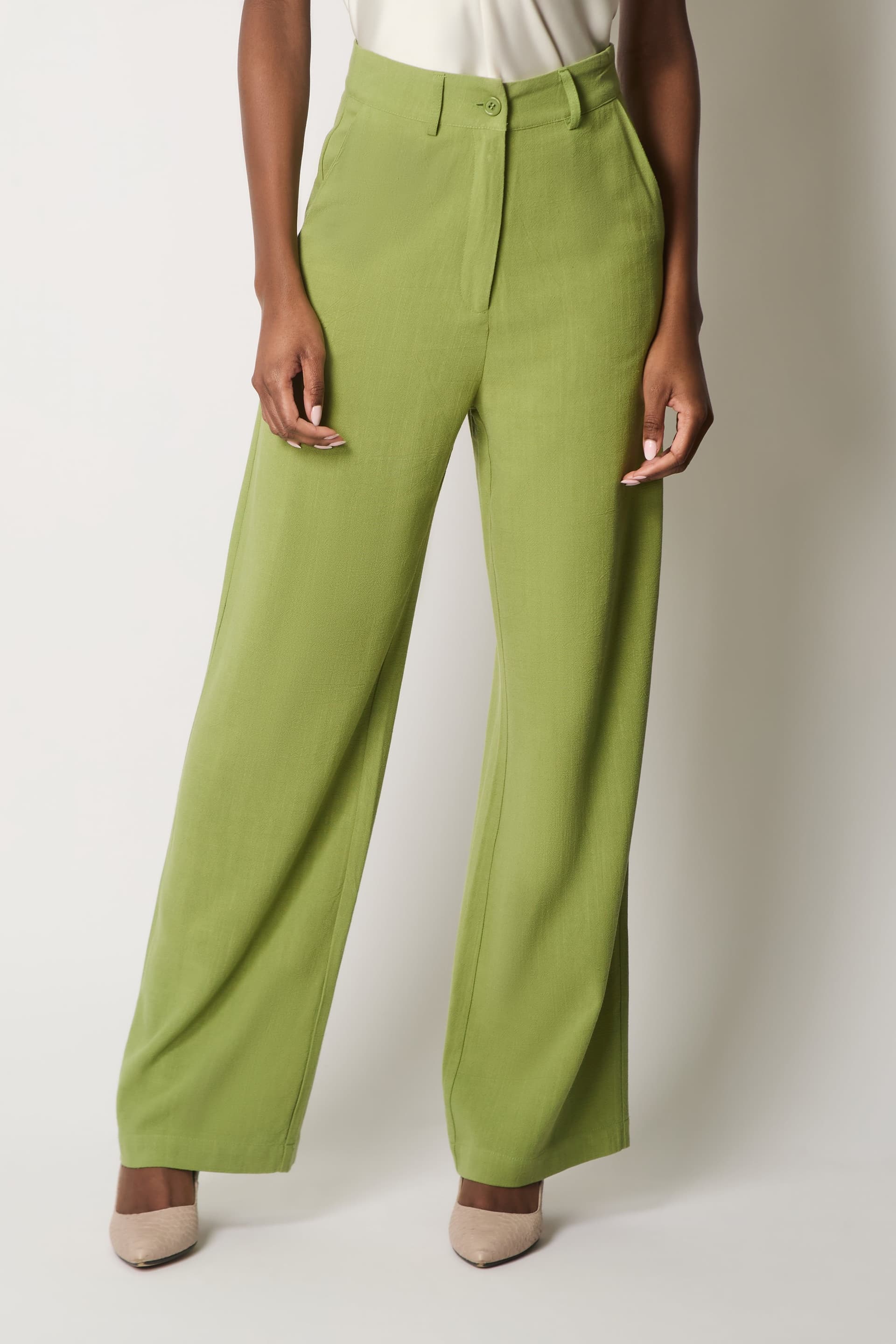 SOLO SOLO Women's Green Linen Trousers