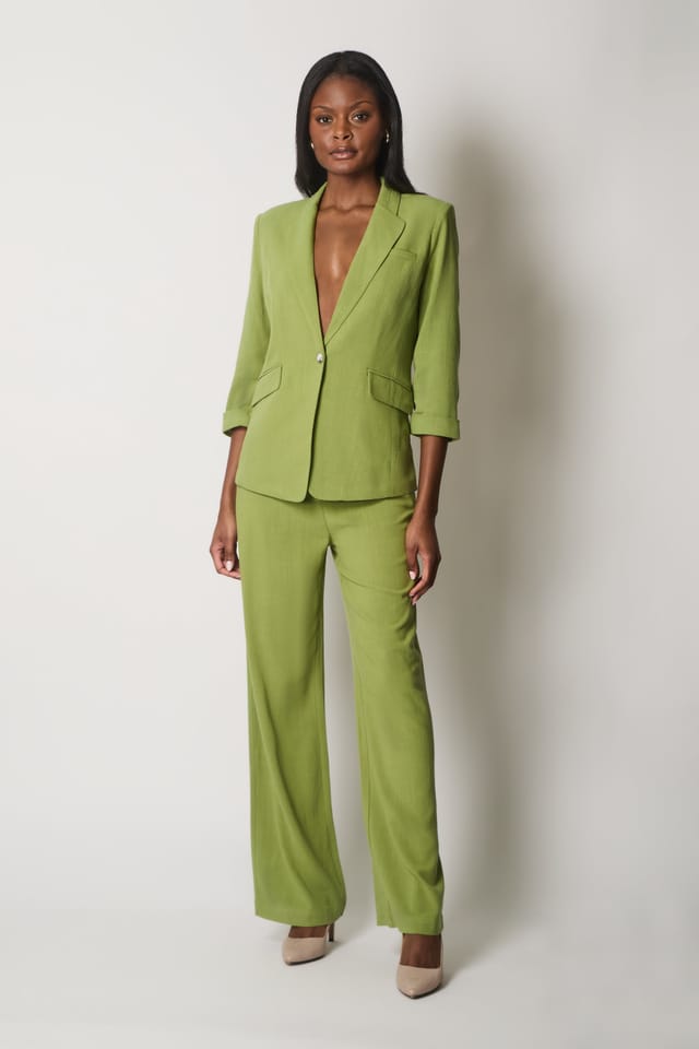 SOLO SOLO Women's Linen Trousers in Green - 2