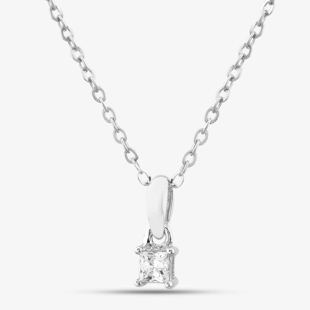 T.H.Baker T.H.Baker Women's Silver Small Princess Cut Cubic Zirconia Pendant Necklace ZQP00043
