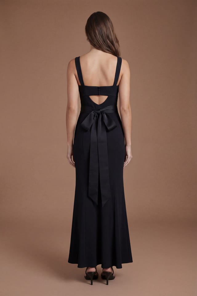 Coast Coast Women's Strappy Satin Bridesmaid Dress With Tie Back Detail in Black - 3