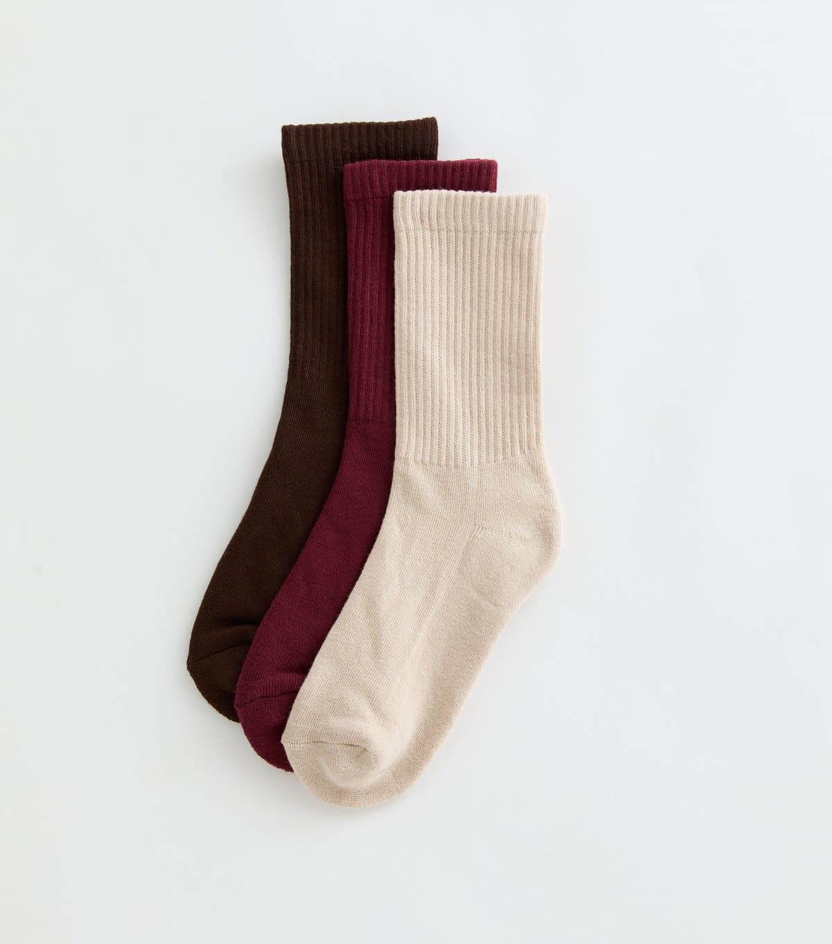 New Look Pack of 3 Dark Burgundy Cotton Rich Ribbed Ankle Socks New Look
