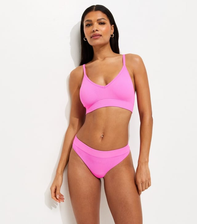 New Look Women's Bright Pink Ribbed Seamless Thong New Look - 3