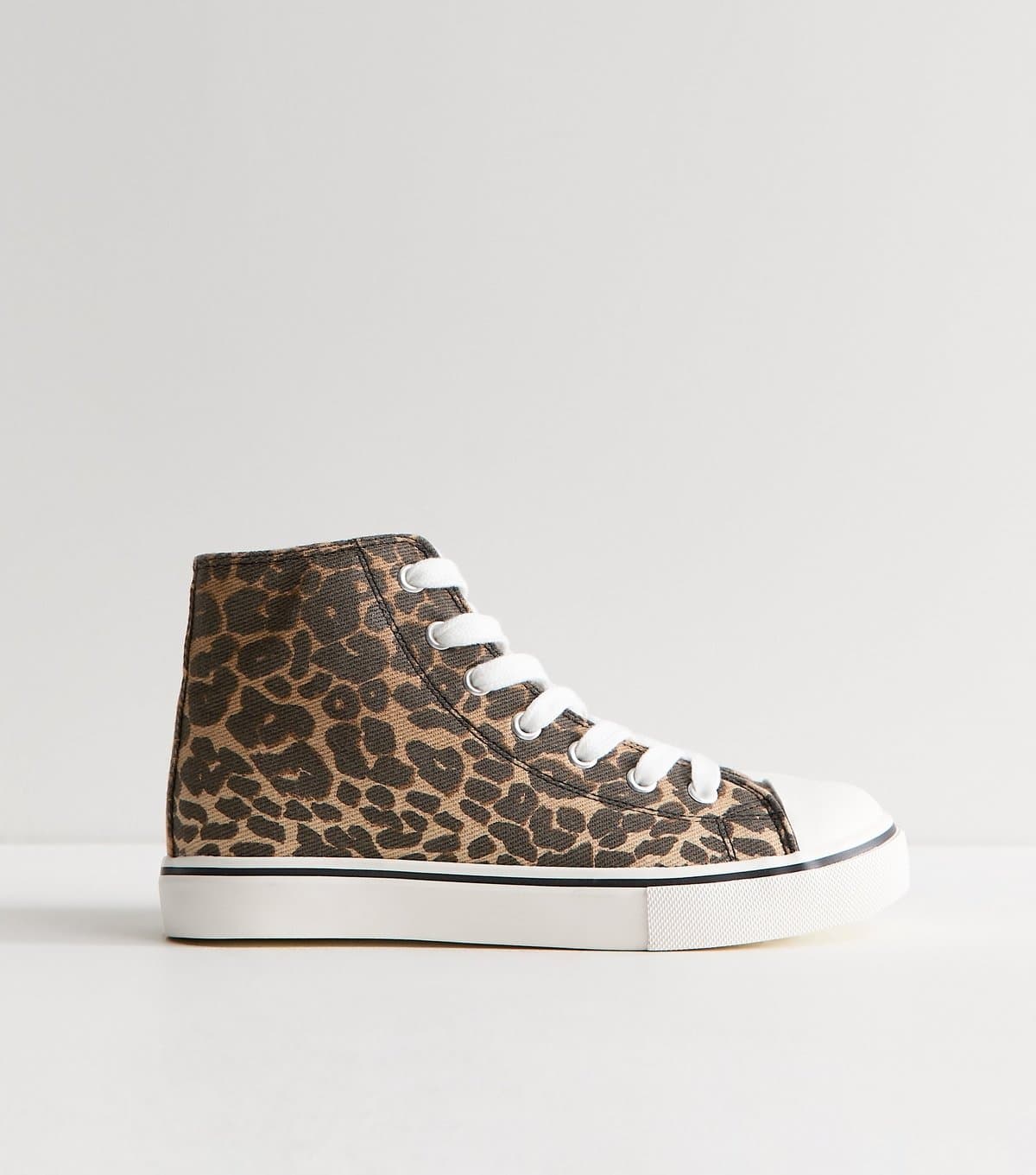 New Look Women's Brown Canvas Leopard Print High Top Trainers Vegan New Look
