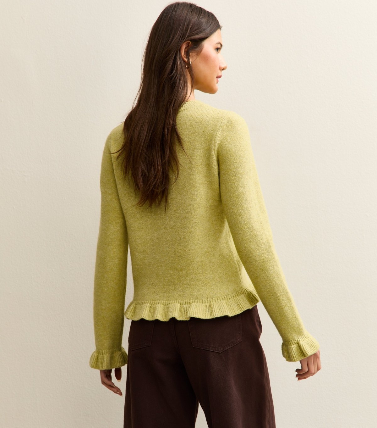 New Look Women's Light Green Frill Trim Crew Neck Jumper New Look - 4