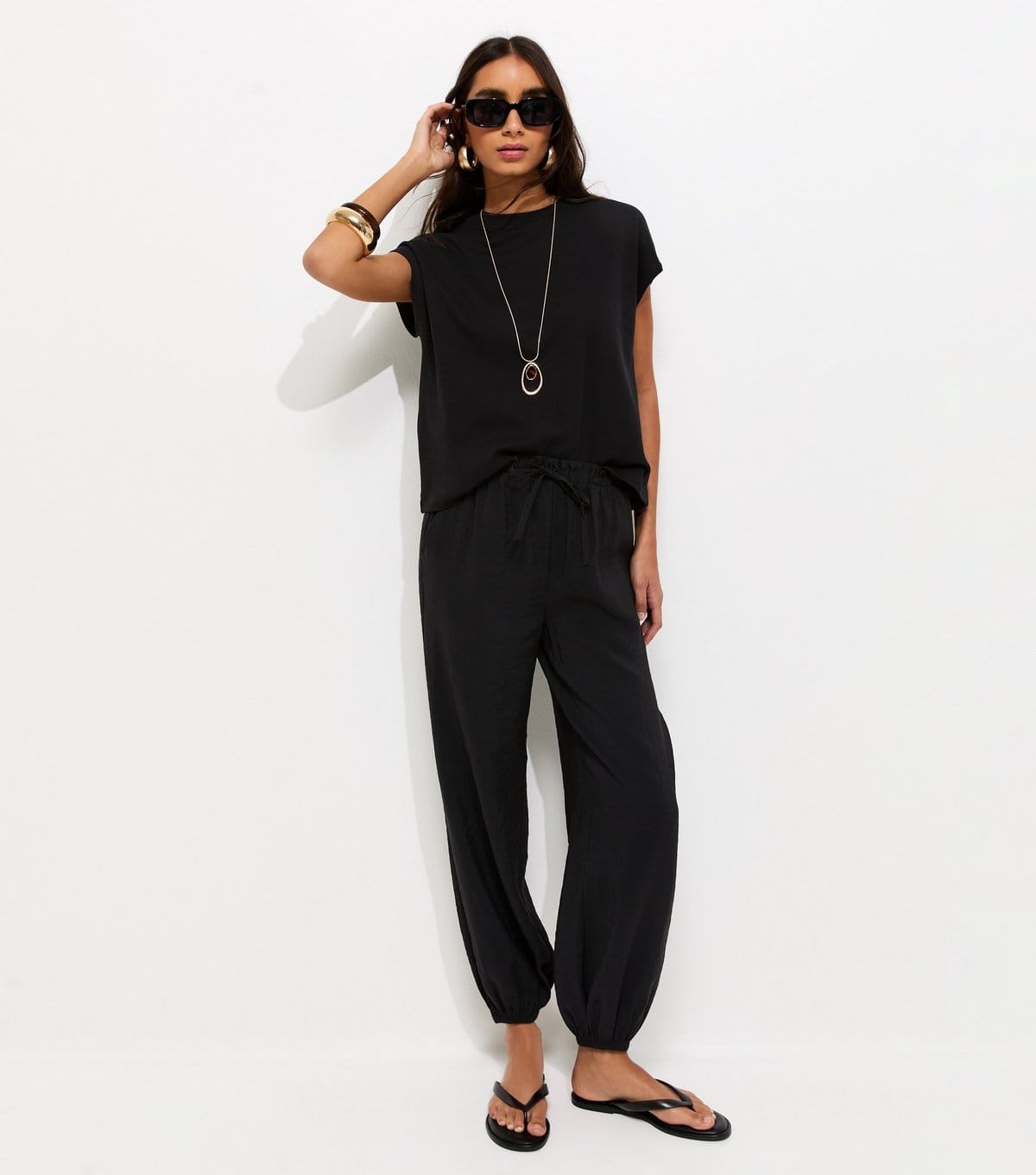 New Look Black Tapered Cuff Drawstring Trousers