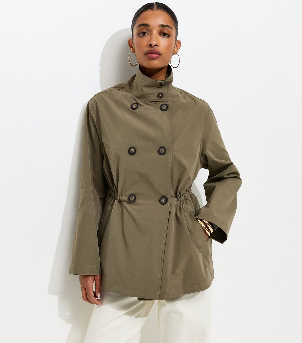 New Look Women's Light Khaki Cinched Waist Funnel Neck Jacket New Look - 2